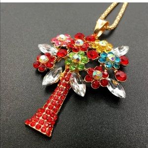 Red Flower Bouquet Tree Necklace